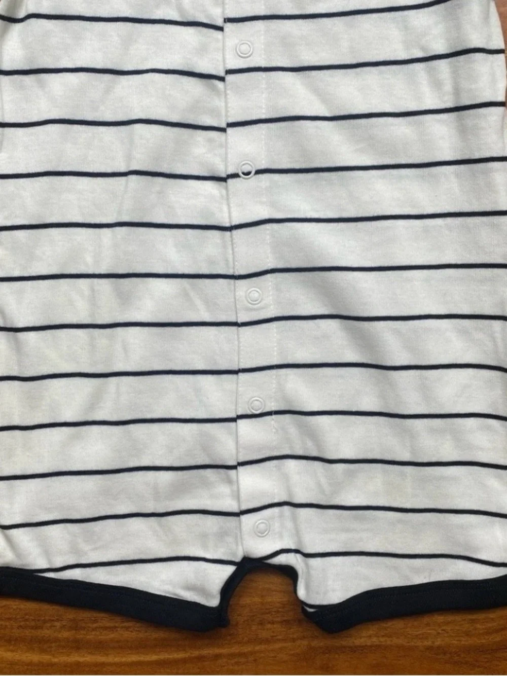 NWT New Carter's Baby Boy Black White Stripe Boat Button Down Romper Size 24M